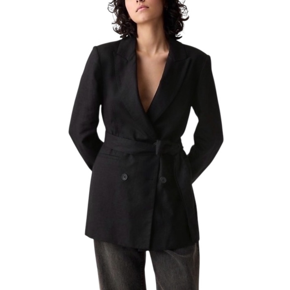NWT Gap Linen-Cotton Belted Blazer in Black - Size L - Picture 2 of 14